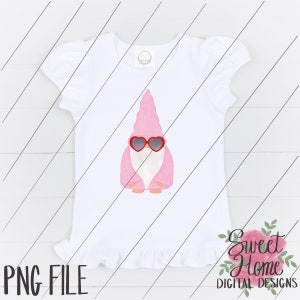 Valentine Gnome with Heart Sunglasses PNG for sublimation or printing on inkjet transfer or for use as clipart