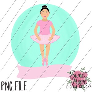 Ballerina on background with personalization banner Black Hair PNG for sublimation or printing on inkjet transfer for use as clipart