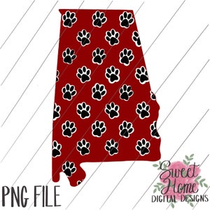 Alabama Crimson with Black Paw Print School Team Spirit Printable PNG for sublimation or printing on inkjet transfer or as clipart