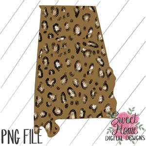 Alabama Cheetah Print Tan Khaki Silhouette Printable PNG for sublimation or printing on inkjet transfer for use as clipart