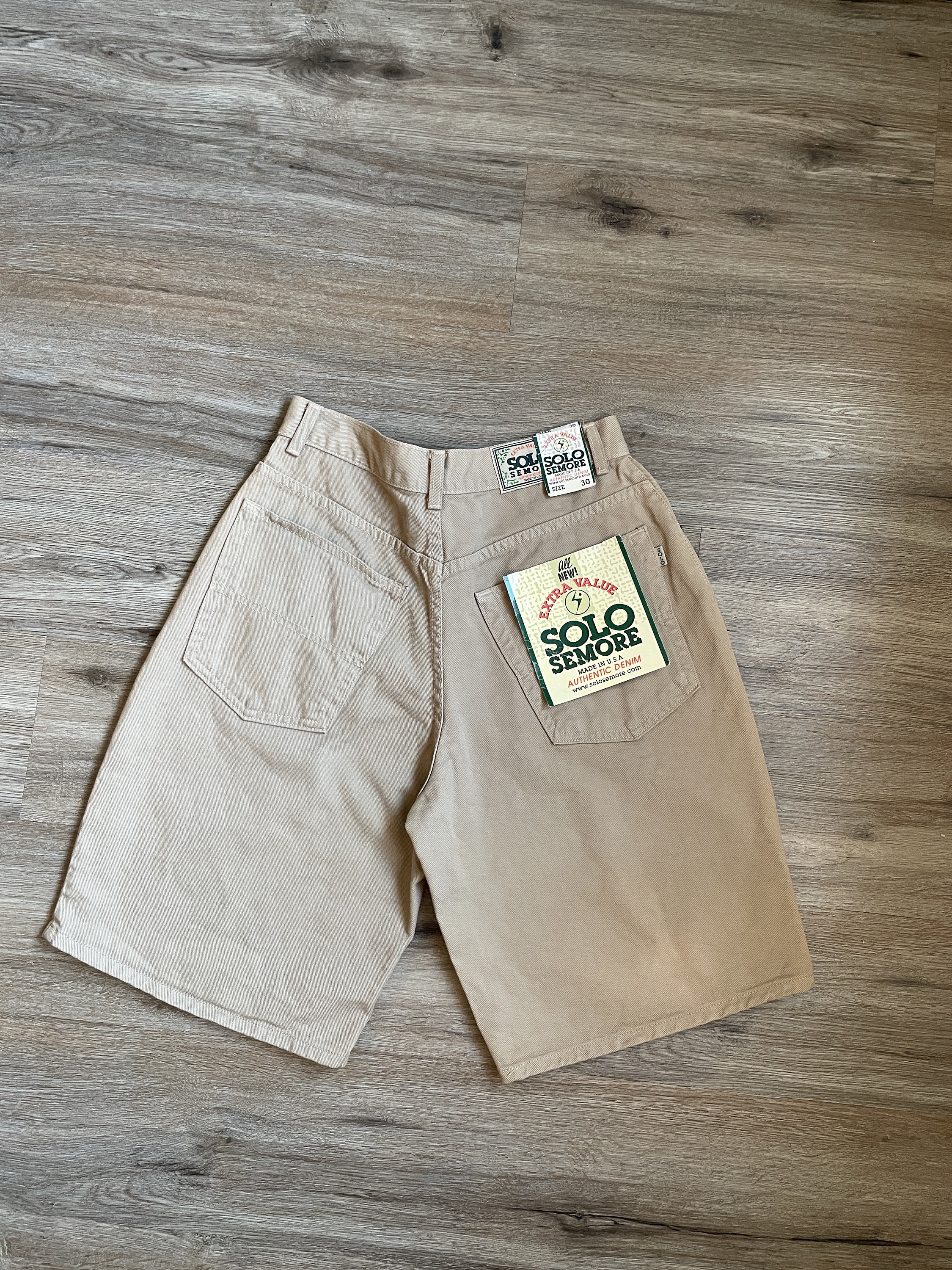 Vintage Solo Semore Denim Shorts Size 30 Brown Baggy Wide Leg Fit 