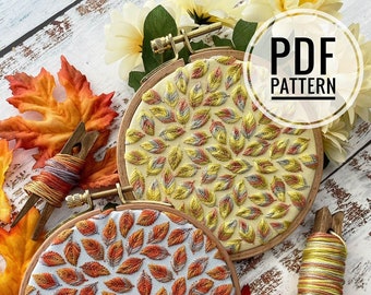 Variegated Thread Pile of Leaves Embroidery Digital Download PDF Pattern
