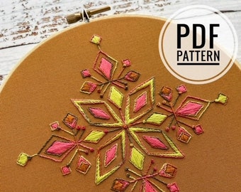 Mid-Century Modern Inspired Variegated Floss Snowflake Embroidery Digital Download PDF Pattern