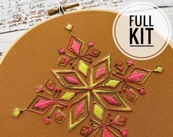 Mid-Century Modern Inspired Variegated Floss Snowflake Full Embroidery Kit with 6" Hoop