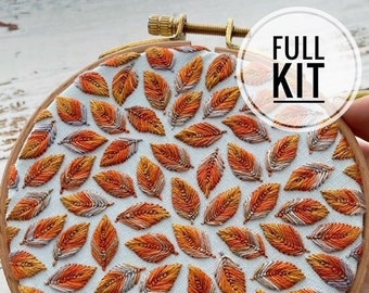 Pile of Leaves Full Embroidery Kit with 4" & 6" Hoop - CGT Embroidery Floss Version