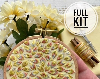 Pile of Leaves Full Embroidery Kit with 4" & 6" Hoop - DMC Embroidery Floss Version