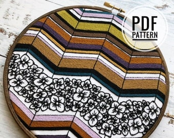 Retro Inspired Zig-Zag Hydrangea Embroidery Digital Download PDF Pattern