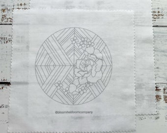 Stitch Your Way Chevron Geometric Floral Embroidery Design on Pre-Printed Cotton Fabric