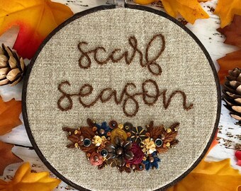 4" Fall "Scarf Season" Beaded and Embroidered Hoop