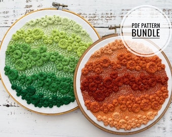 Textured Ombre Rosette Embroidery Digital Download PDF Pattern Bundle with Updated Colorways