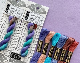 Teal/Purple/Rust Embroidery Floss & Fabric Stitch Pack, Cotton Fabric, Embroidery Thread
