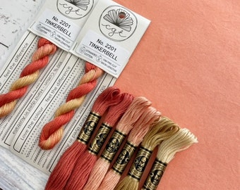 Coral/Beige Embroidery Floss & Fabric Stitch Pack, Cotton Fabric, Embroidery Thread