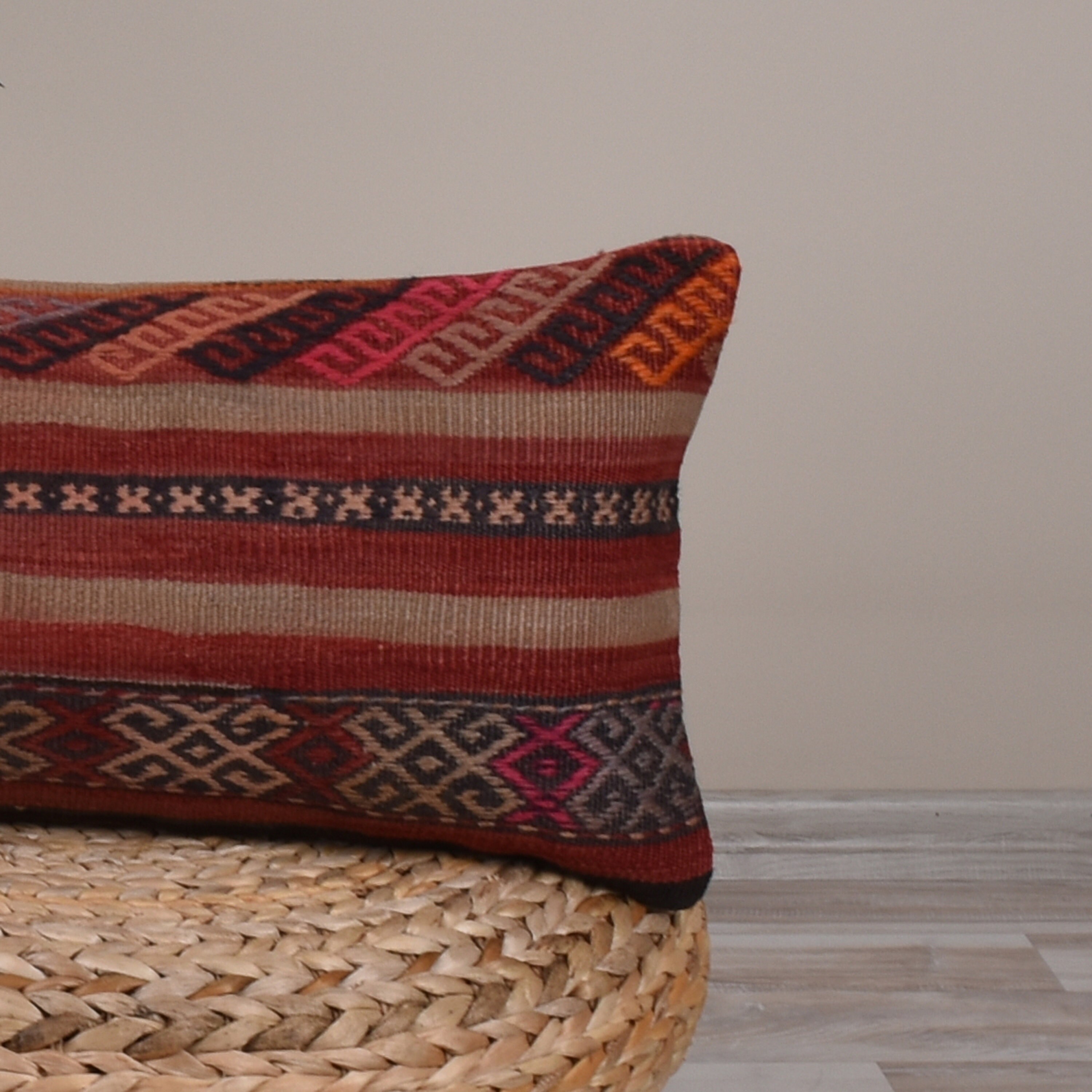 Kilim Pillow Lumbar 12x24 Vintage Red Kilim Pillow Cover Etsy