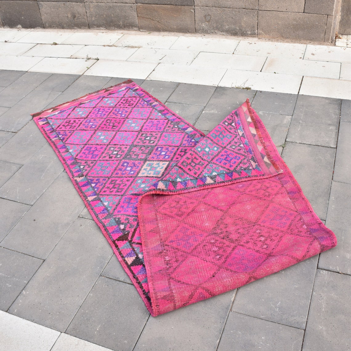 Vintage Hot Pink Runner Rug 2.8 x 11.6 ft Pink Runner Rug Etsy