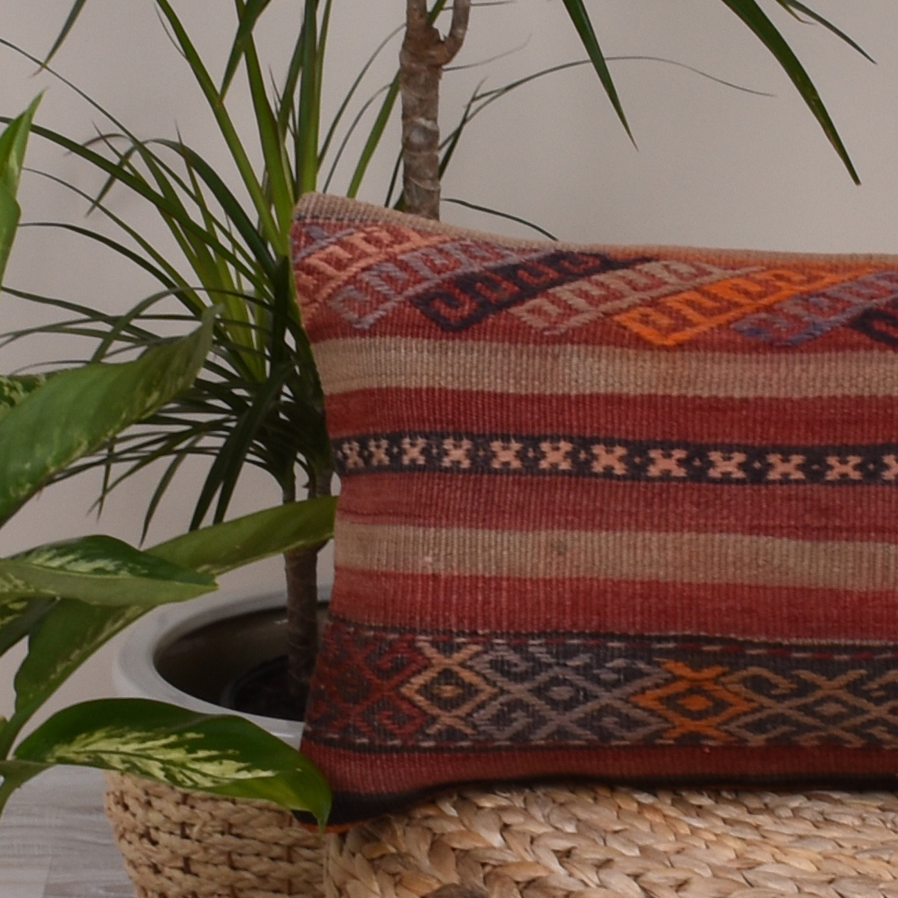 Kilim Pillow Lumbar 12x24 Vintage Red Kilim Pillow Cover Etsy
