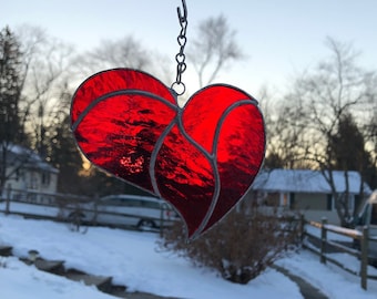 Red Valentines Heart Stained Glass Suncatcher Home Decor
