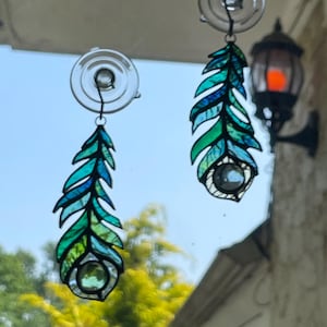 Peacock Feather Stained Glass Suncatcher Home Decor