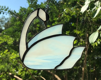 Snowy Swan Stained Glass Suncatcher