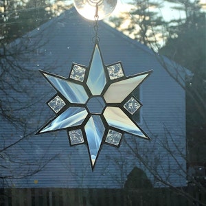 Wispy White Snowflake Stained Glass Suncatcher/Ornament