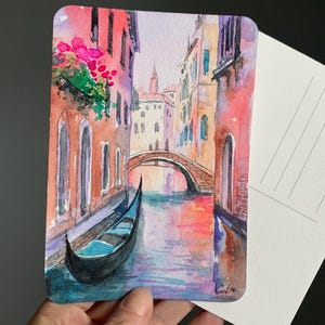 Cartes postales originales de Venise à l'aquarelle Cartes italiennes Cartes postales faites main Peinture italienne à l'aquarelle Peinture artistique à l'aquarelle de Venise