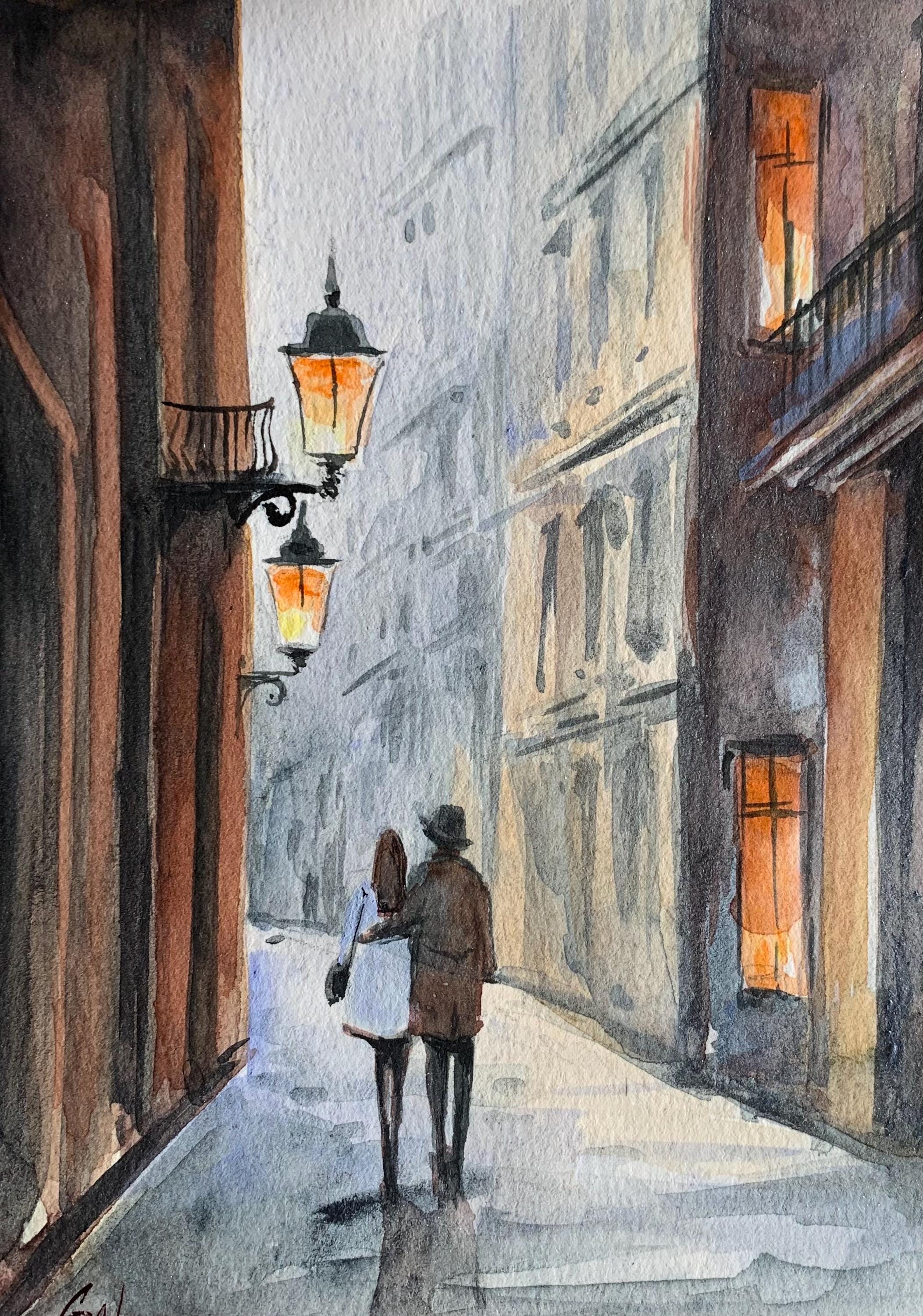 Mysterious City Original Watercolor Artwork Venice