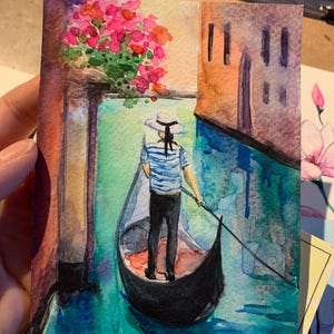 Cartões postais originais de Veneza em aquarela, cartões da Itália, cartões postais artesanais, pintura em aquarela da Itália, obras de arte de Veneza, pintura em aquarela