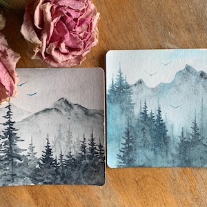 Postales originales de acuarela Tarjetas del Bosque Misterioso Postales de regalo Tarjetas de felicitación Pintura de acuarela sobre postales Tarjetas de Navidad