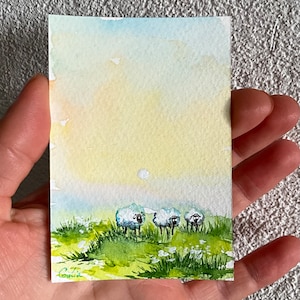 Tarjeta de acuarela original de ACEO Acuarela natural Arte en miniatura Regalo Arte de pared