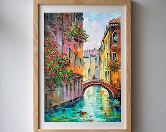 Peinture à l'huile originale de Venise sur toile, art mural, décoration murale, peinture murale, cadeau ville italienne, peintures de Venise, oeuvre d'art de Venise, art du paysage urbain