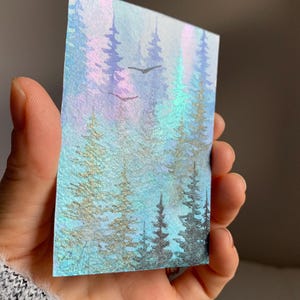 Pintura original ACEO de Floresta Pintura ACEO Pintura em aquarela de madrepérola Decoração de parede Arte de parede Presente ACEO
