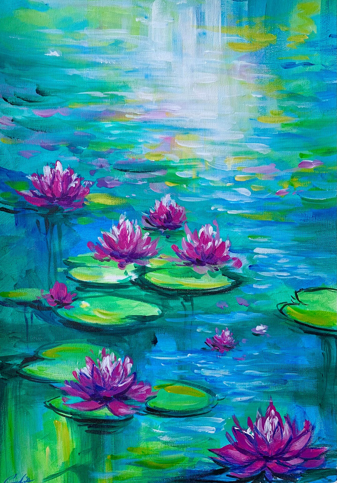Water Lily Acrylic Painting on Canvas Flowers Canvas Lotus Etsy
