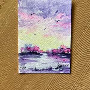 Pintura de acuarela de paisaje original de ACEO Pequeña obra de arte Obra de arte original de la naturaleza Tarjetas ACEO Acuarela de la naturaleza Pintura de la naturaleza Regalo