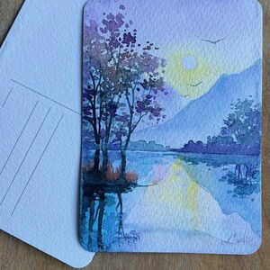 Natureza original aquarela Cartões postais Cartões postais originais Montanhas aquarela Presente para ele Presente para ela Cartões postais artesanais