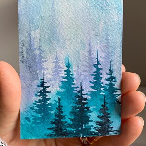 Pintura original ACEO de aquarela de floresta Pintura ACEO Pintura em aquarela de madrepérola Decoração de parede Arte de parede Presente ACEO