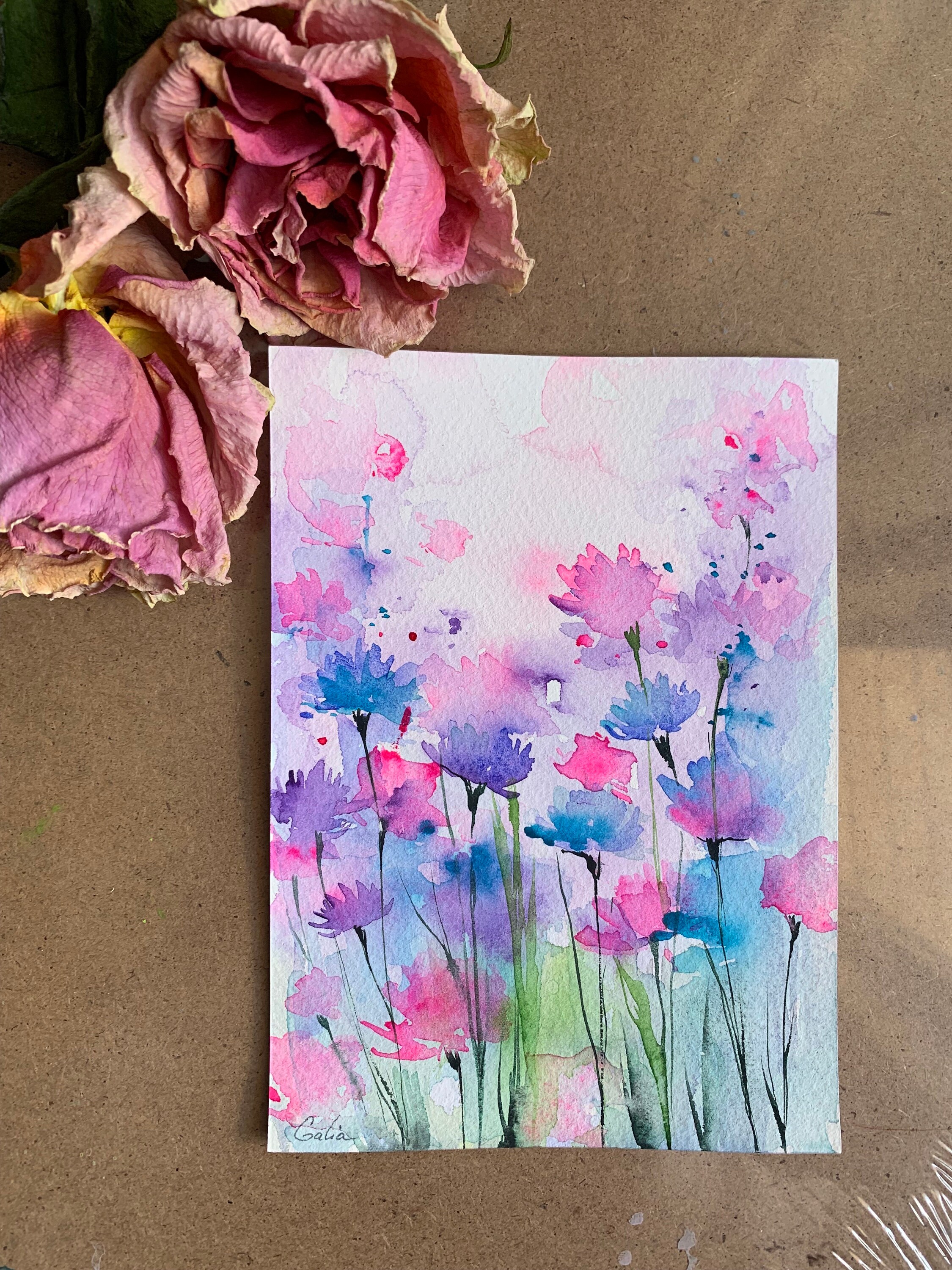 Original Watercolour Card Handmade Postcard Flowers Watercolour ...