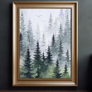 Pintura em aquarela de floresta Arquivo digital Árvores de natal Arte postal Impressão Presente para ele Presente para ela