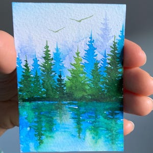 Pintura original de ACEO de Bosque Pintura de ACEO Pintura de acuarela original Decoración de pared Arte de pared Regalo de ACEO