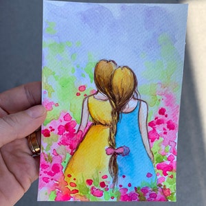 Ukrainian sisters Original watercolour postcard Handmade card Gift for her Greeting card Birthday gift Watercolour painting Small artwork