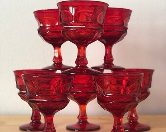 Vintage Fostoria Argus Ruby Red Water Goblet Wine Glasses