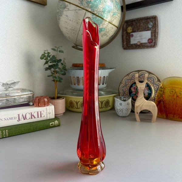 Vintage Amberina Swung Vase- 13 Inch