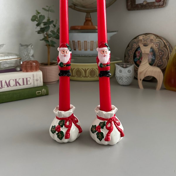 Vintage Napco Ceramic Candle holders with Santa Candlesticks Included