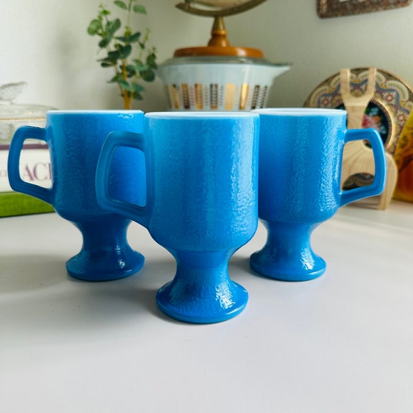 Hazel Atlas Blue "Orange Peel" Textured Pedestal Mug