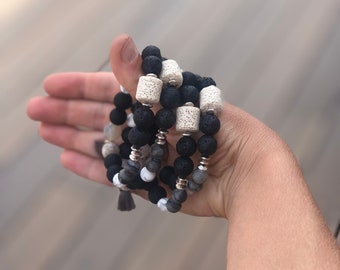 Black aromatherapy bracelet, black lava rock bracelet, black essential oil bracelet