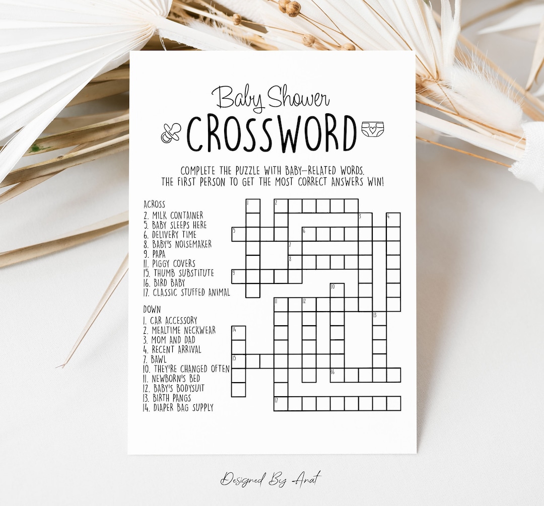 Baby Shower Crossword Puzzle Baby Shower Game Simple Black Etsy