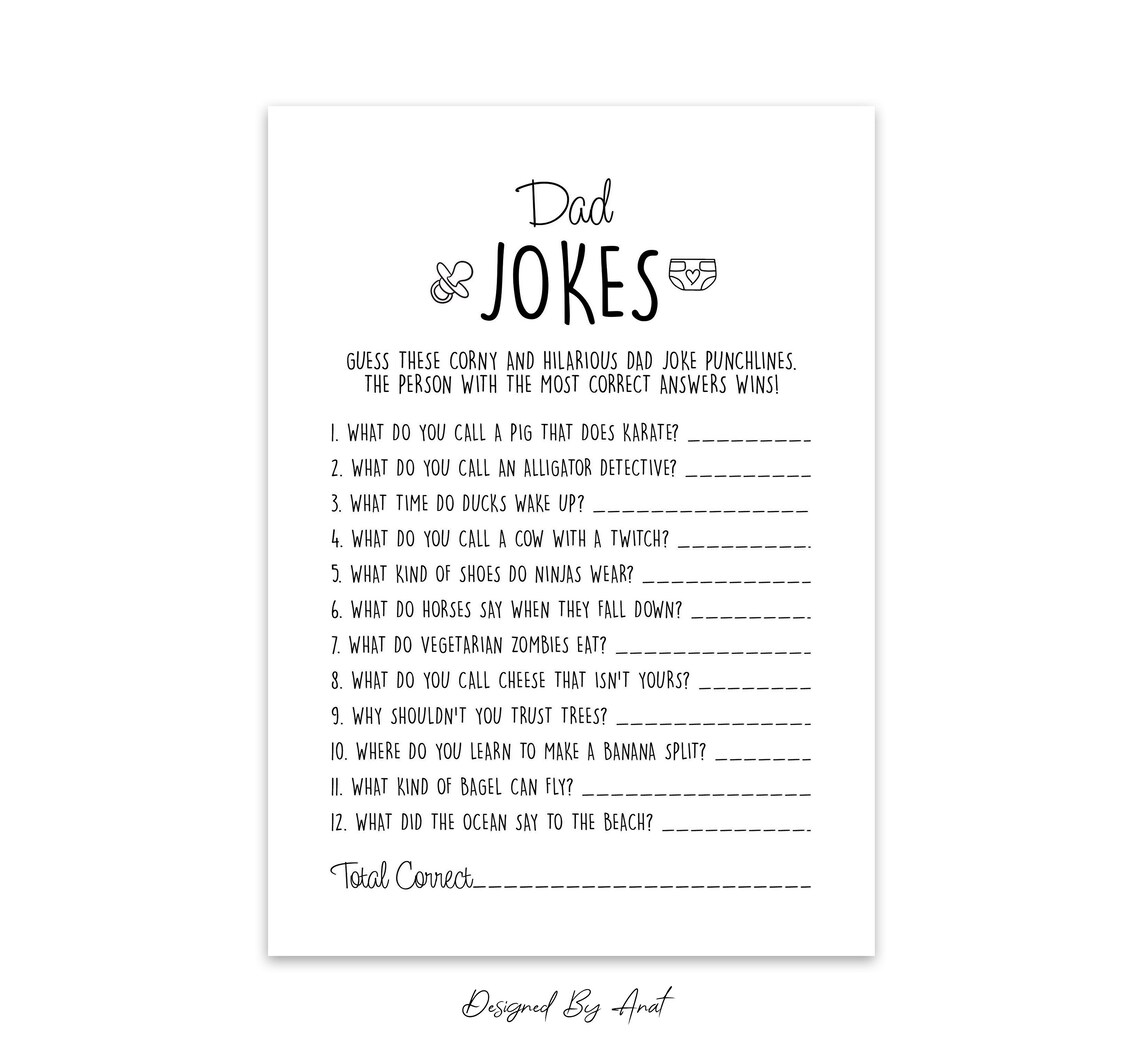 Dad Jokes Baby Shower Game Simple Black and White Boy Girl Etsy