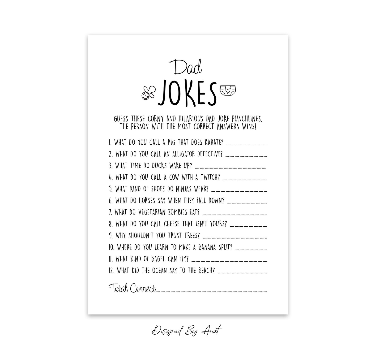Dad Jokes Baby Shower Game Simple Black and White Boy Girl Etsy