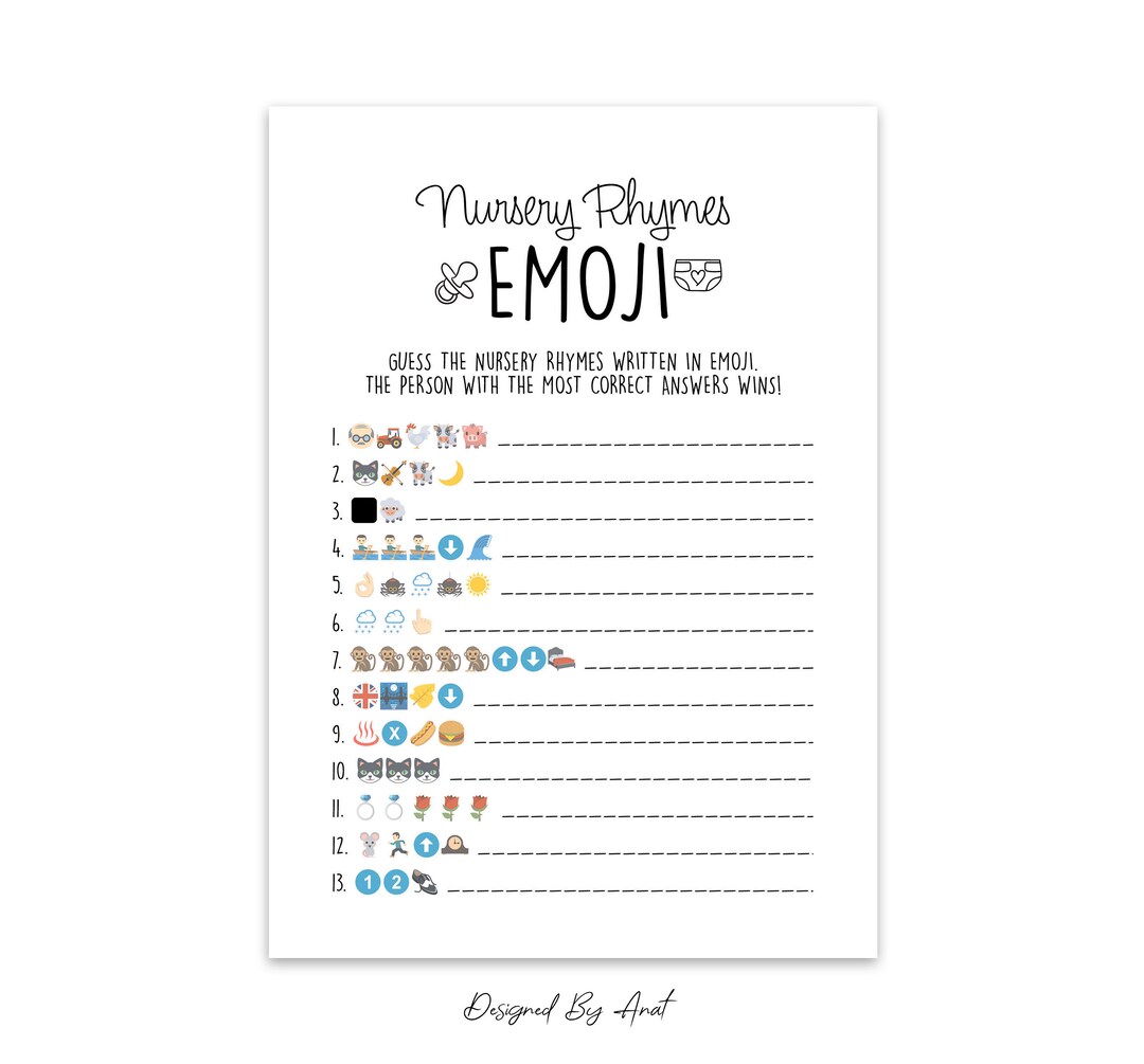 Nursery Rhymes Emoji Pictionary Baby Shower Game Simple Black - Etsy
