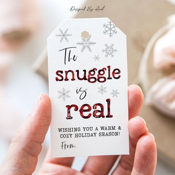 The Snuggle Is Real Christmas Tag, Printable Christmas Favor Tags, Warm and Cozy Winter Buffalo Plaid Merry Christmas Holiday Party Gift Tag