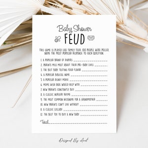 Baby Shower Feud Baby Family Feud Baby Shower Game, Simple Black and White Boy Girl Gender Neutral Printable Baby Shower Game
