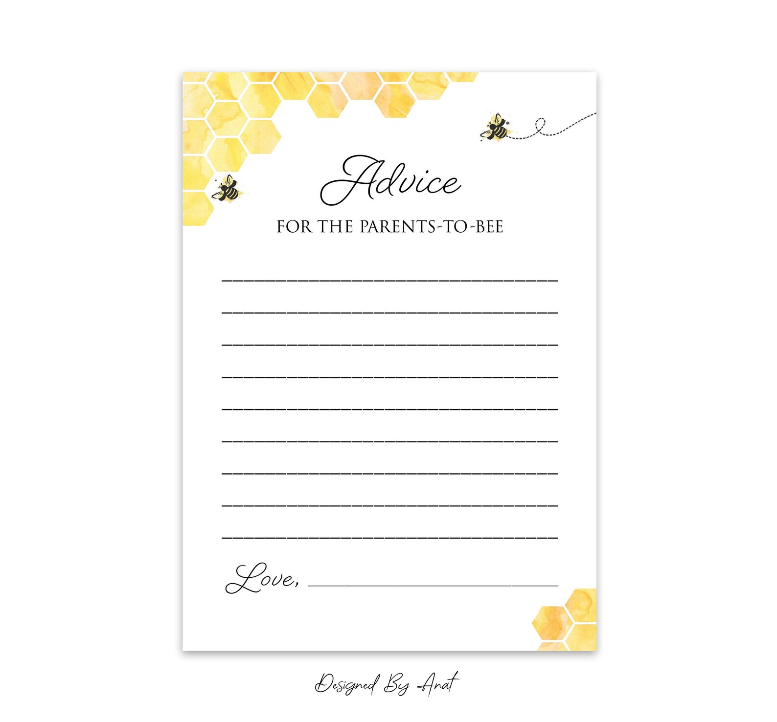 Bumble Bee Advice for the Parents To Bee Printable Card Baby | Etsy